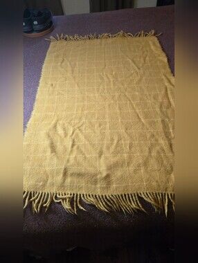 Vintage Edgar Of Scotland 100% Wool Large Scarf Goldenrod Color Plaid Background